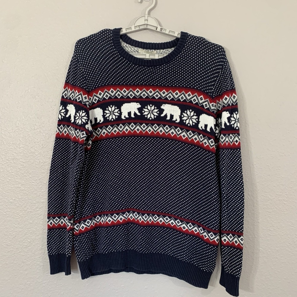 Aspen Men's Sz‎ XL Blue Ugly Christmas Sweater Polar Bear Holiday  Party Grandpa